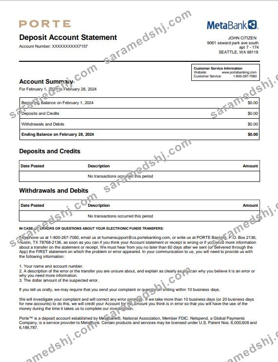 USA Meta Bank statement Word and PDF template